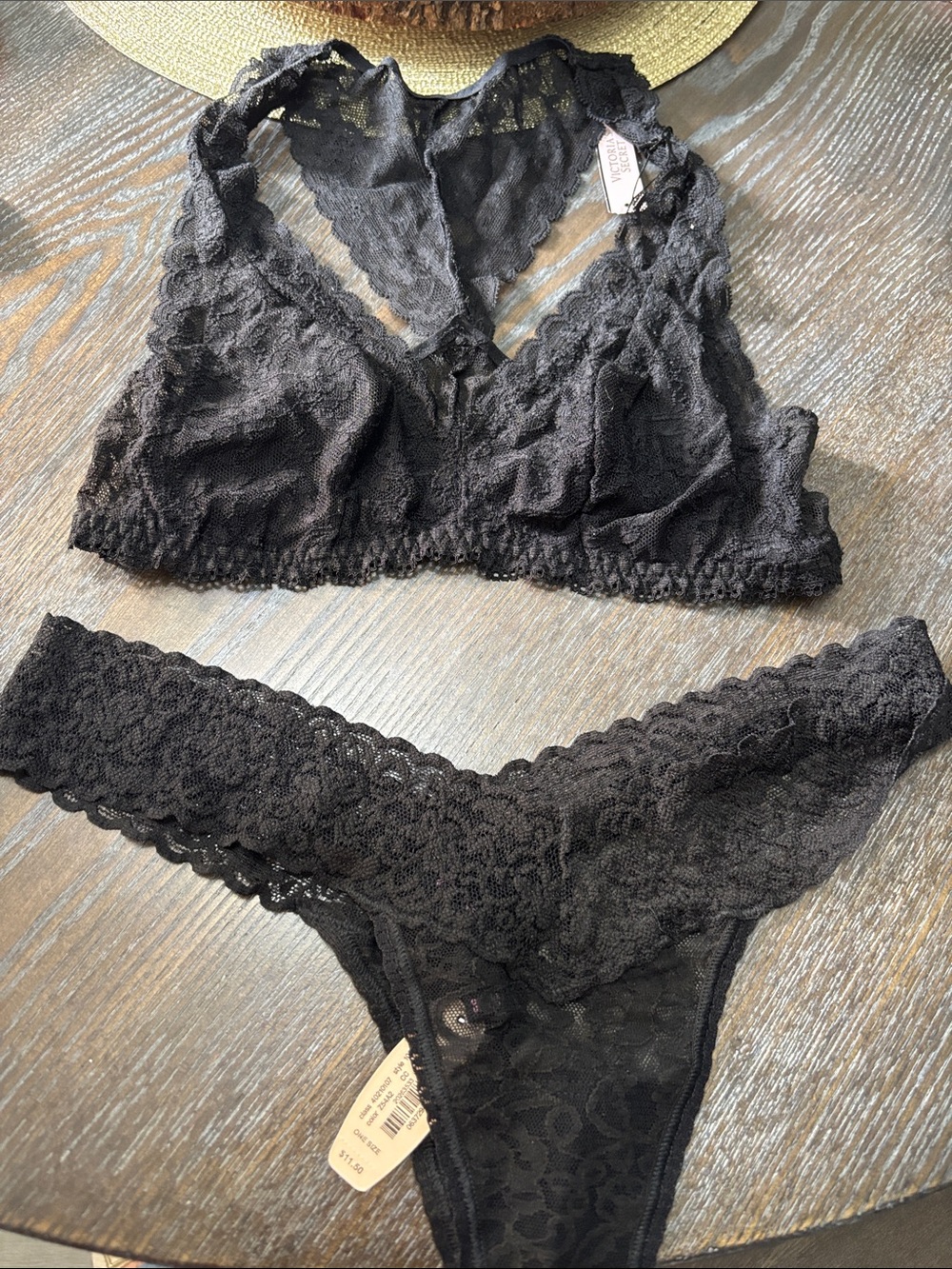 Victoria's Secret Black Lace Bralette and Thong Set